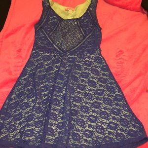 Turquoise dress with blue lace